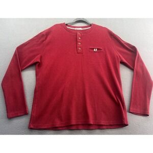 H2H Shirt Mens 4XL Long Sleeve Thermal Henley Shirt Red Pocket Button Up